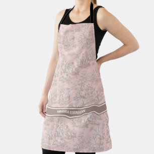 Delantal Moda rosa vintage oro toile de jouy impreso