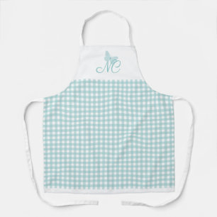 Delantal Moda Turquesa Mariposa Monograma Gingham Check