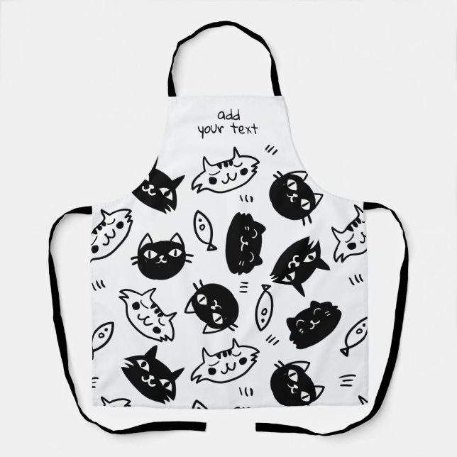 Delantal Modelo Kawaii divertido de gatos blancos negros (Anverso)