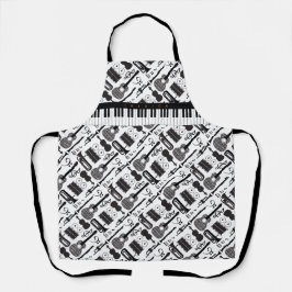 Delantal Modelo moderno de instrumentos musicales en blanco