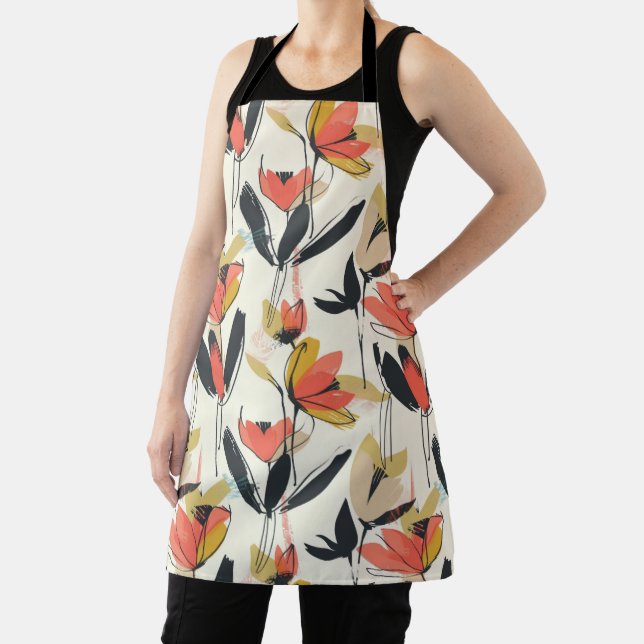 Delantal Modern Abstract Spring Floral All-Over Print Apron (in situ)
