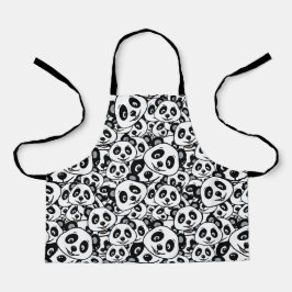 Delantal Modern Black and White Cute Panda Bear Pattern