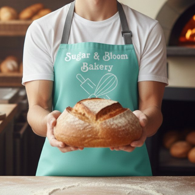 Delantal Modern Custom Bakery Aqua Blue Name Chef / Staff (Subido por el creador)