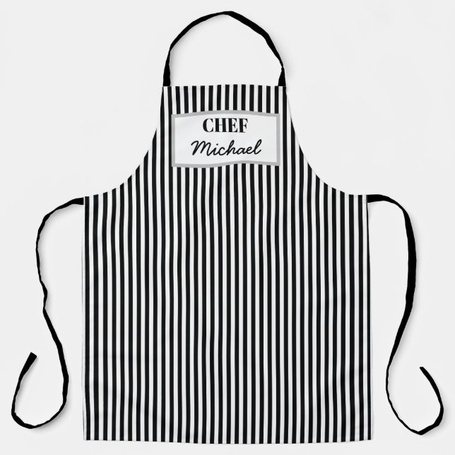 Delantal Modern Custom Personalized Chef Black Striped (Anverso)