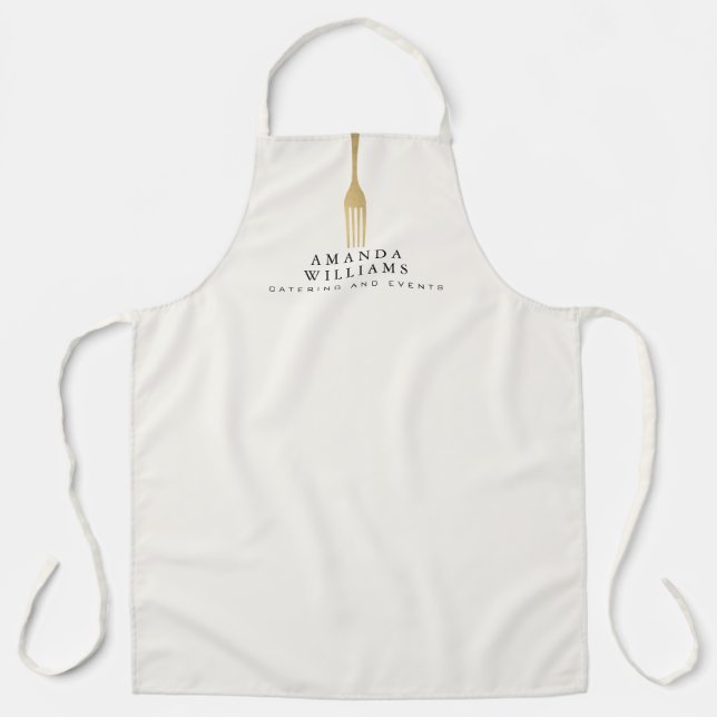 Delantal Modern Faux Gold Fork Catering Logo on Ivory (Anverso)