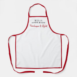 Delantal Modern Feminine White Red Border Hairdresser 