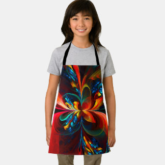 Delantal Modern Floral Resumen Art Naranja Patrón Azul #14