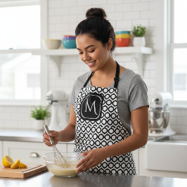 Delantal Modern Geometric Monogram Black White