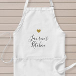 Delantal Modern Gold Heart Personalized Name Baking Apron<br><div class="desc">delantal monogramado de diseño personalizado con corazón dorado y nombre personalizado en caligrafía moderna.</div>