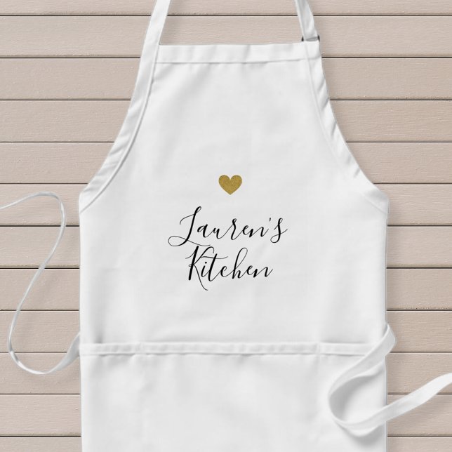Delantal Modern Gold Heart Personalized Name Baking Apron (Subido por el creador)