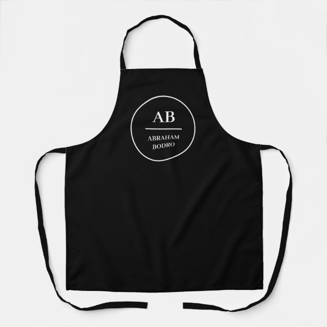Delantal Modern Minimal Black & White Monogram (Anverso)
