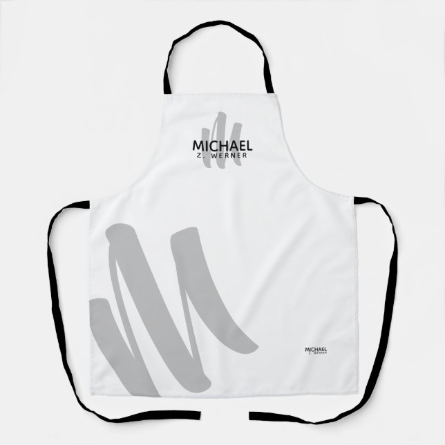 Delantal modern monogram name white (Anverso)