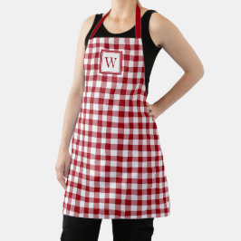 Delantal Modern Monogram Red Plaid Pattern
