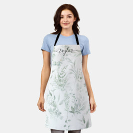Delantal Modern Personalized Greenery Print Apron