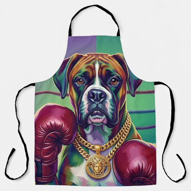 Delantal Modern Pop Art Boxer Dog Boxing Athlete (Anverso)