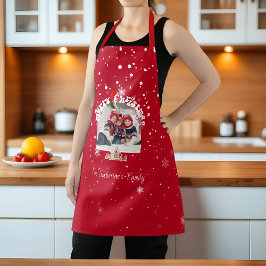 Delantal Modern Red Curved Graffiti Merry Christmas Photos