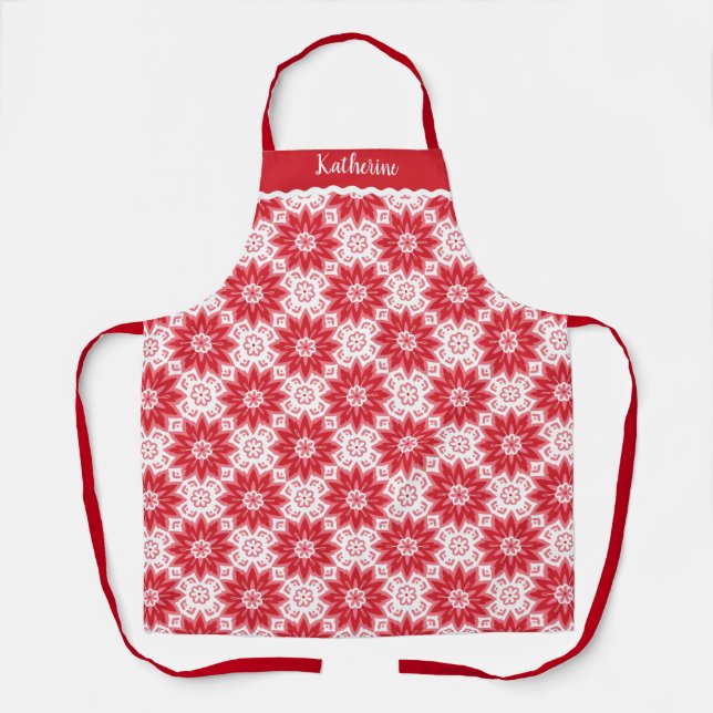 Delantal Modern Red Floral Patten Baking (Anverso)