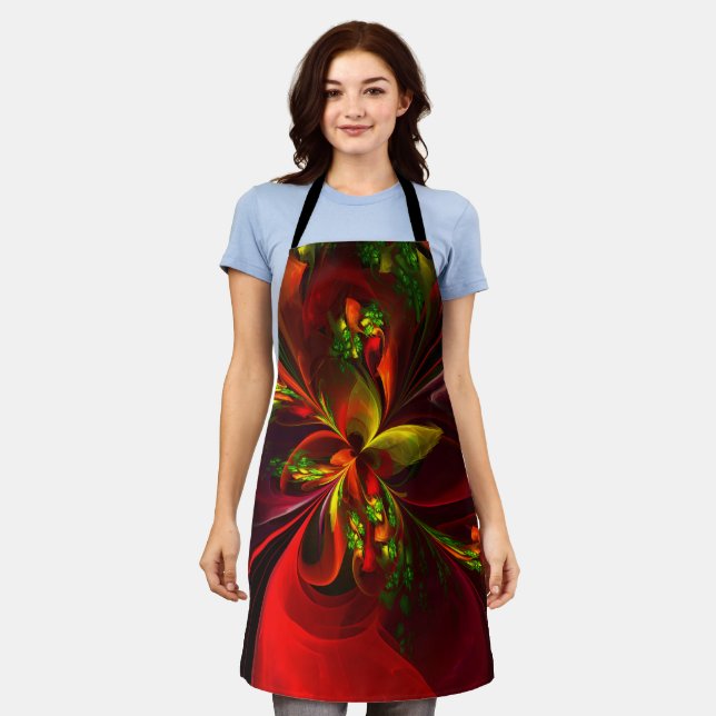 Delantal Modern Red Green Floral Abstract Art Pattern #05 (Gastado)