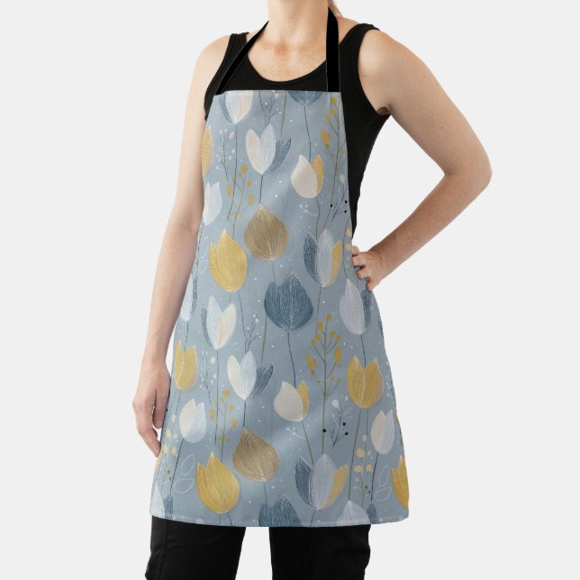 Delantal Modern Spring Tulip Botanical All-Over Print Apron (in situ)