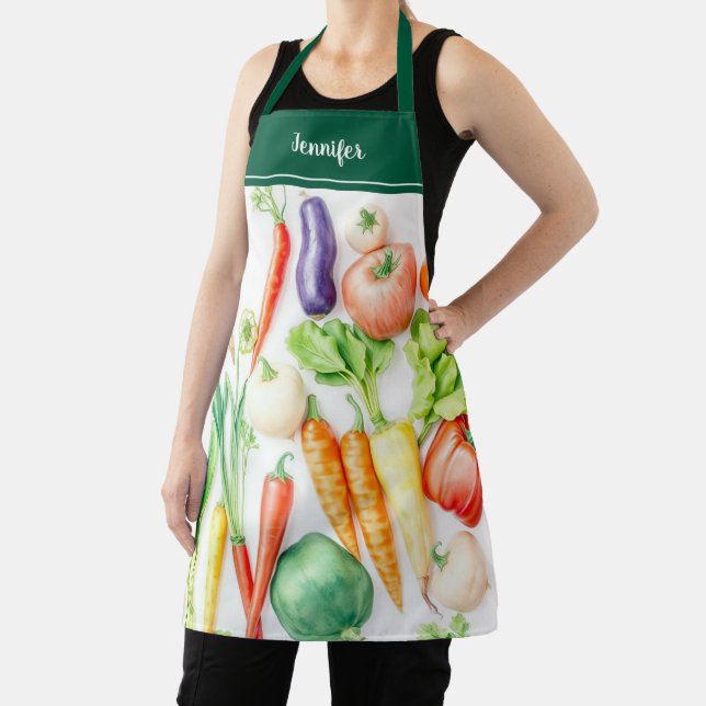 Delantal Modern watercolor vegetables pattern personalized (in situ)