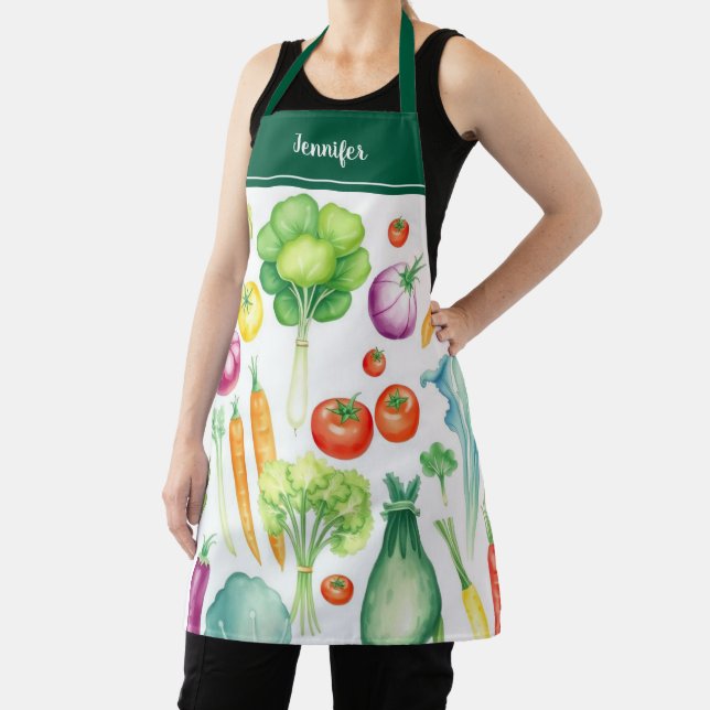Delantal Modern watercolor vegetables pattern personalized (in situ)