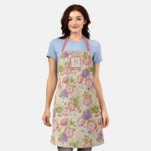 Moderna acuarela Floral Cocina rosa Apron