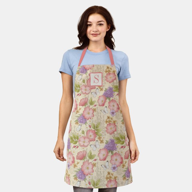 Delantal Moderna acuarela Floral Cocina rosa Apron (Gastado)