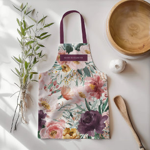 Delantal Moderna acuarela floral púrpura elegante