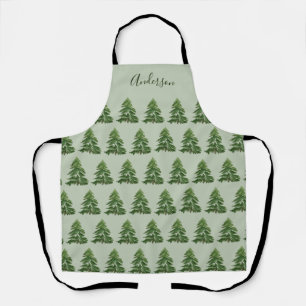 Delantal Moderna familia de árboles de navidad verde mínimo