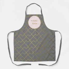 Delantal Moderna Moda Geométrica Gris Dorado Rosa