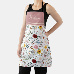 Delantal Moderna y elegante caligrafía floral personalizad