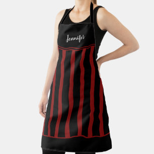 Delantal Modernas rayas rojas rústicas negras monogramadas