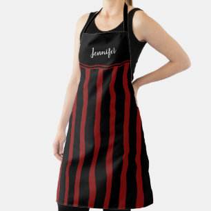 Delantal Modernas rayas rojas rústicas negras monogramadas