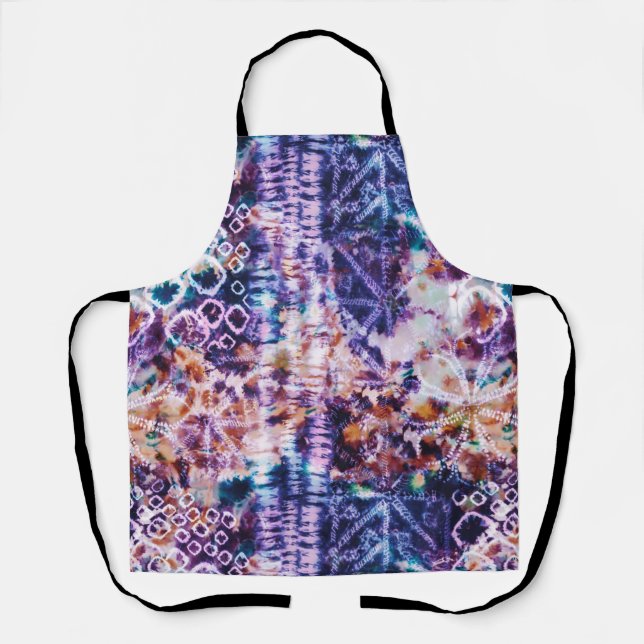 Delantal Moderno Abstracto Acuarela Azul Rojo Blanco Tye (Anverso)