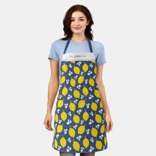 Delantal Moderno Blue Lemon Floral Pattern Baking