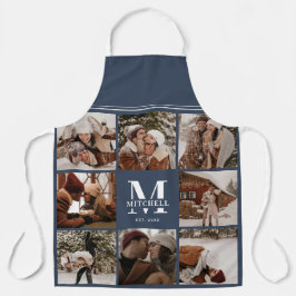 Delantal Moderno Collage de fotos azul marino simple | Inic