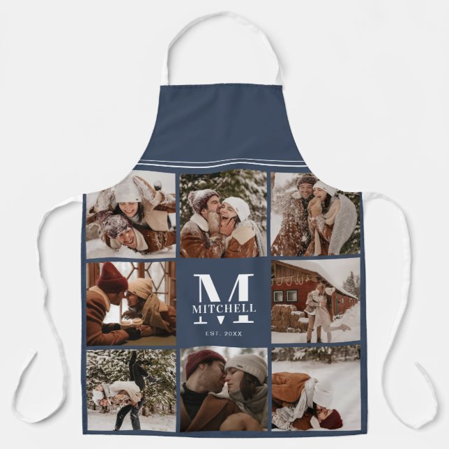 Delantal Moderno Collage de fotos azul marino simple | Inic (Anverso)