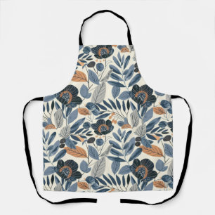 Delantal moderno de estampado floral botánico azul