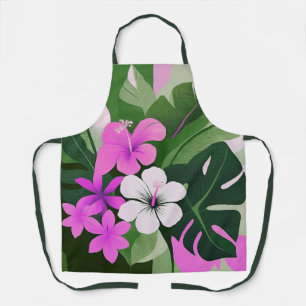 Delantal Moderno de mediados de siglo Hibisco y Plumeria ha