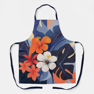 Delantal Moderno de mediados de siglo Hibisco y Plumeria ha