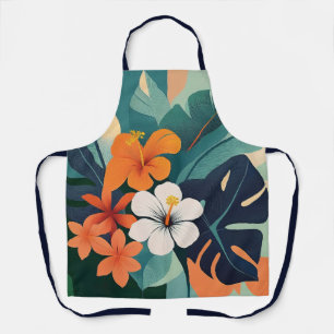 Delantal Moderno de mediados de siglo Hibisco y Plumeria ha