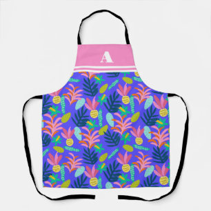 Delantal moderno floral azul tropical colorido bon