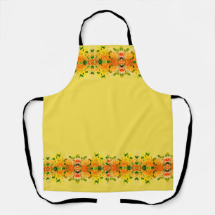 Delantal Moderno Floral Naranja con Amarillo Bonito de Moda
