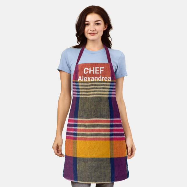 Delantal Moderno Geometric Square Madras Plaid Pattern (Gastado)