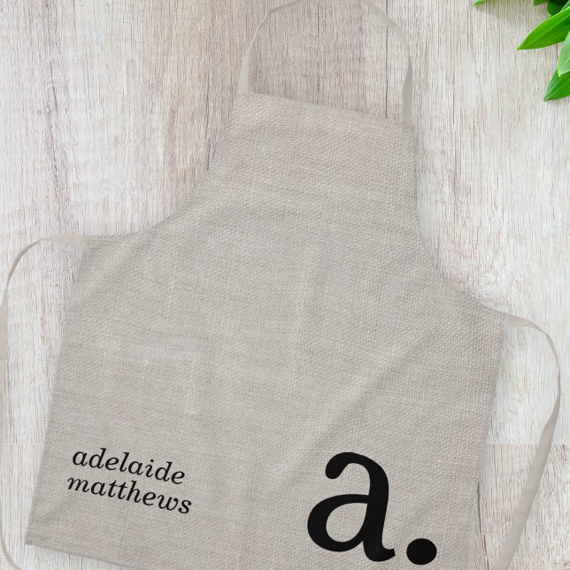 Delantal Moderno Monograma Elegante Estilo Lino Nombre inic (Subido por el creador)