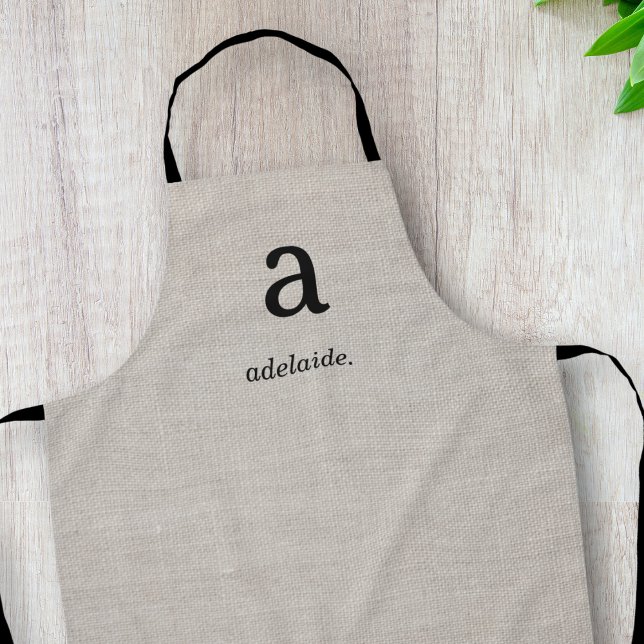 Delantal Moderno Monograma Elegante Estilo Lino Nombre inic (Subido por el creador)