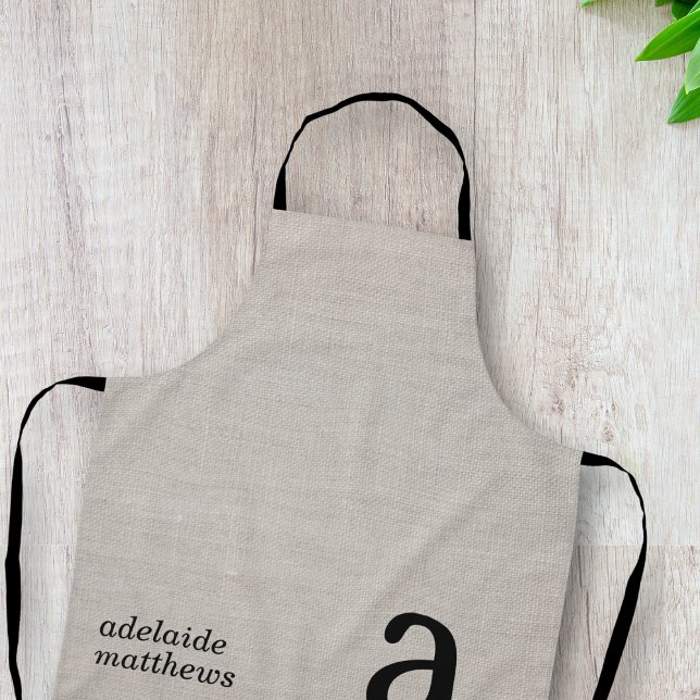 Delantal Moderno Monograma Elegante Estilo Lino Nombre inic (Subido por el creador)