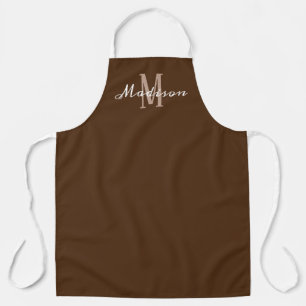 Delantal Moderno Monograma Marrón Guión Blanco Personaliz