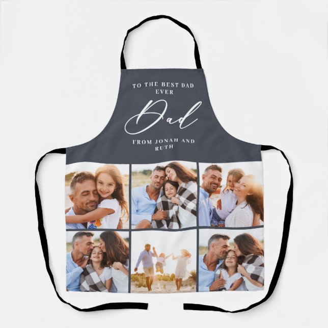 Delantal moderno multi Photo collage dad papá script Apron (Anverso)