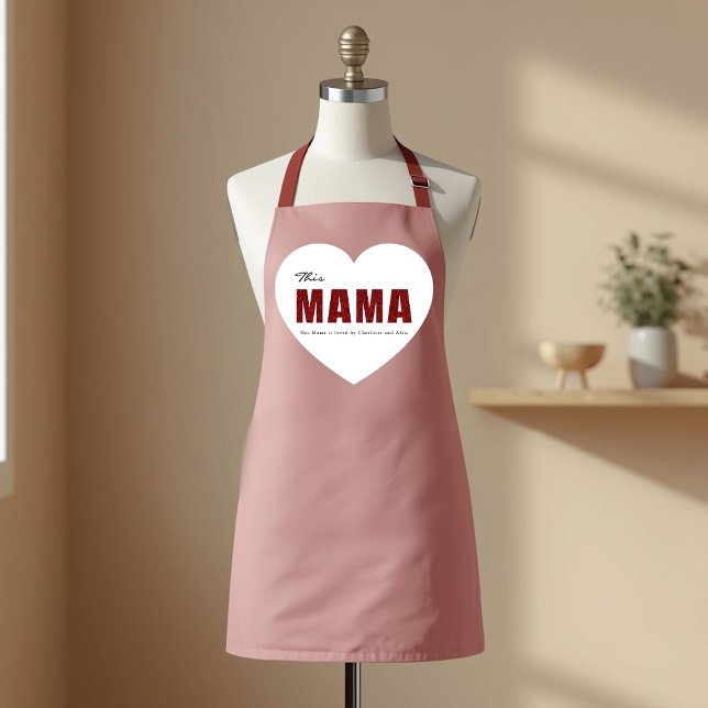 Delantal moderno personalizado con corazón de Mama (Subido por el creador)
